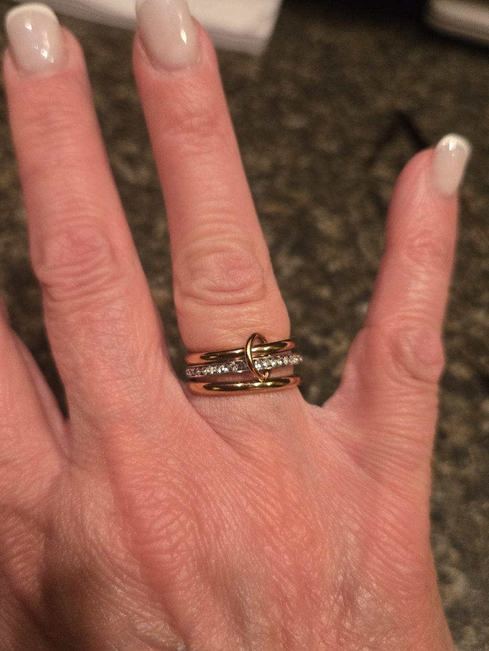 Gold Tone Triple-Band Ring with Clear Stones - Women's Fashion Ring